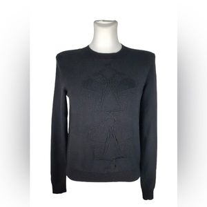 Hermes Black Embroidered Wool Cashmere Sweater Size 36